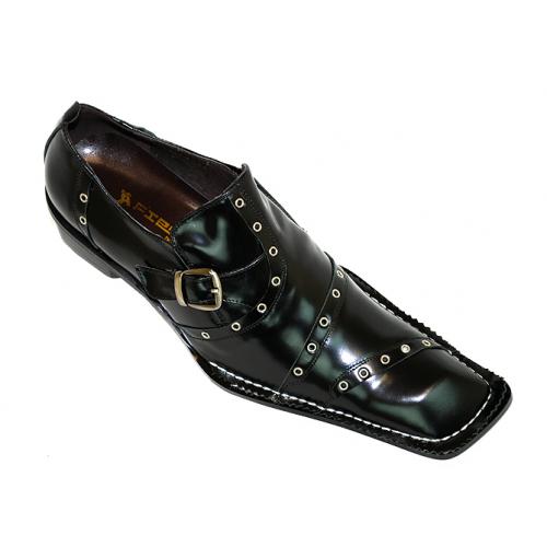 Fiesso Black Metal Perforations Leather Shoes w/ Buckle FI6233